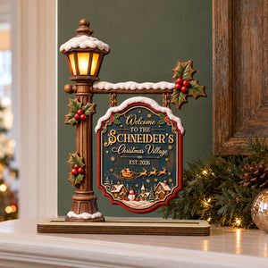 Christmas Lives In Our Village - Personalized 2-Layer Wood Plaque With Flat Base