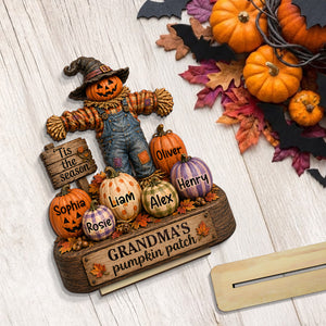 Grandma's Pumpkin Patch Scarecrow - Personalized 2-Layered Wooden Plaque - Halloween Fall Decor for Her