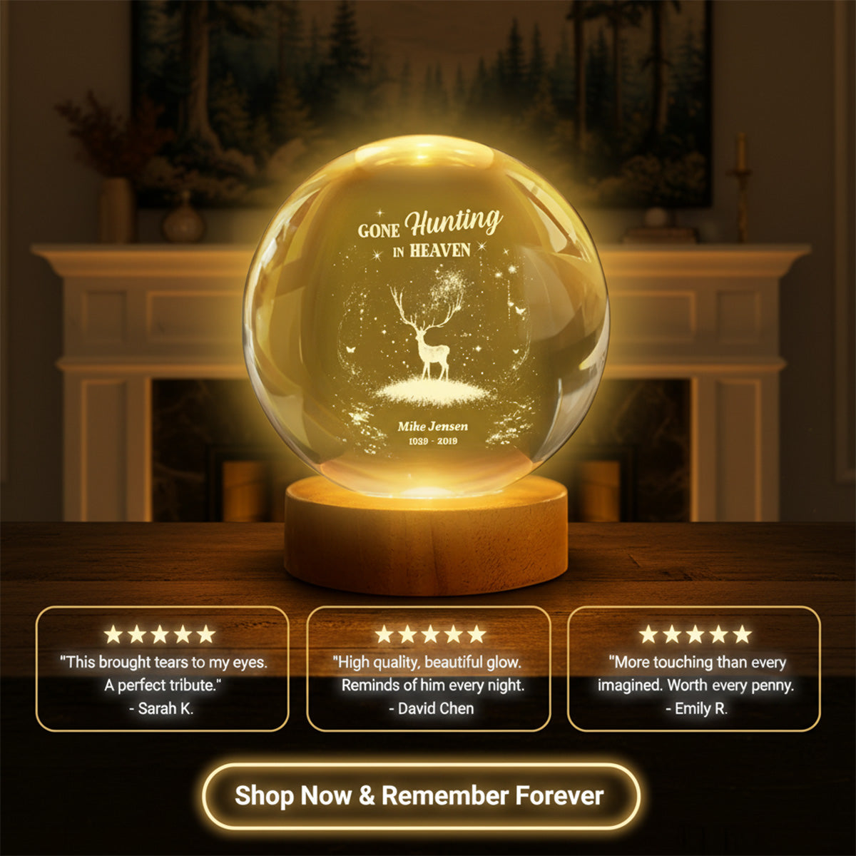 Gone Hunting In Heaven - Personalized Crystal Ball LED Night Light