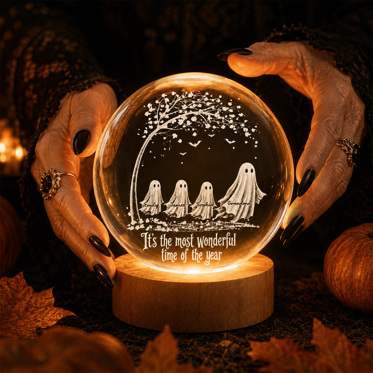 The Most Wonderful Time Of The Year Grandma Grandkids Ghosts - Personalized Crystal Ball LED Night Light