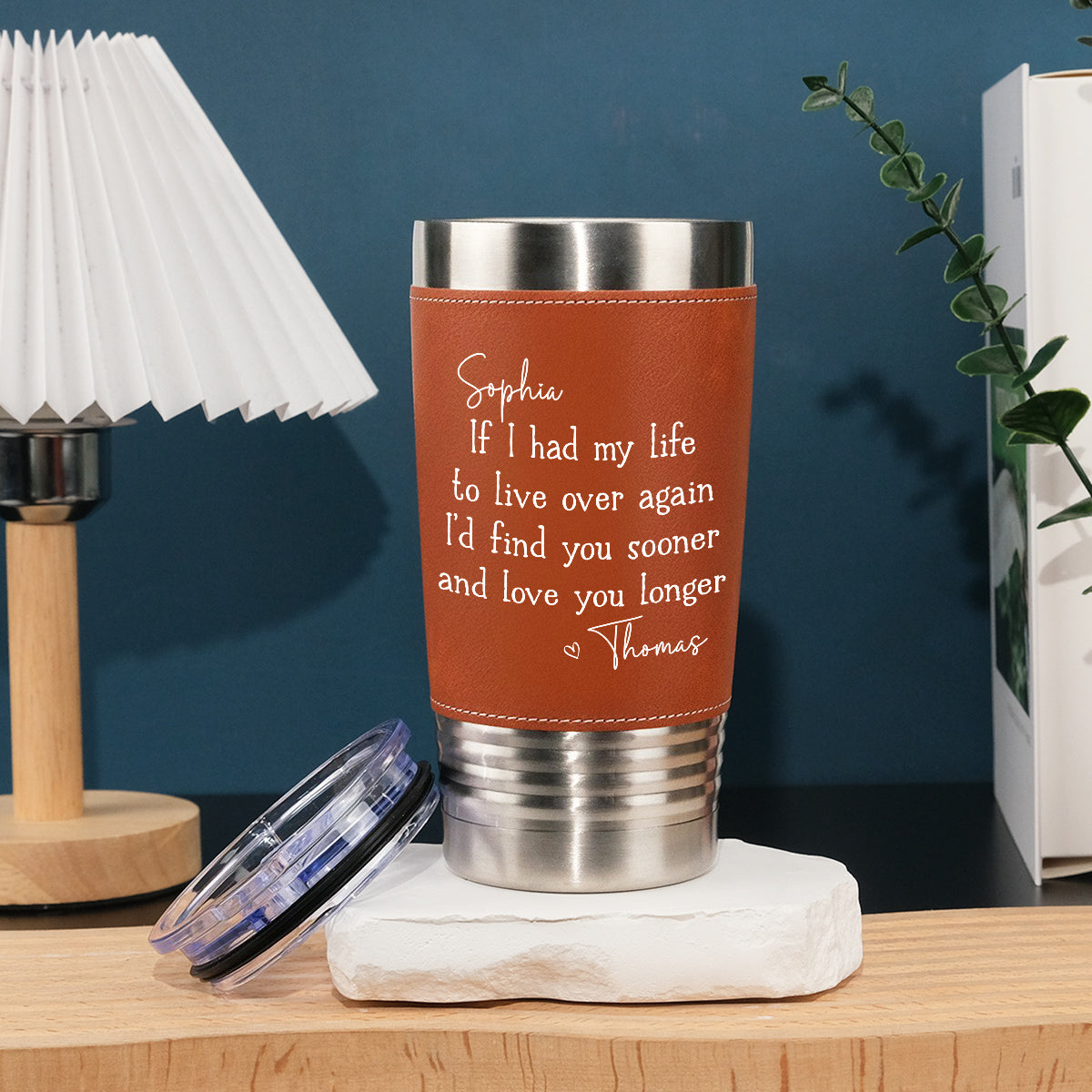 Love You Longer - Personalized Leather Tumbler - Christmas Gift For Husband