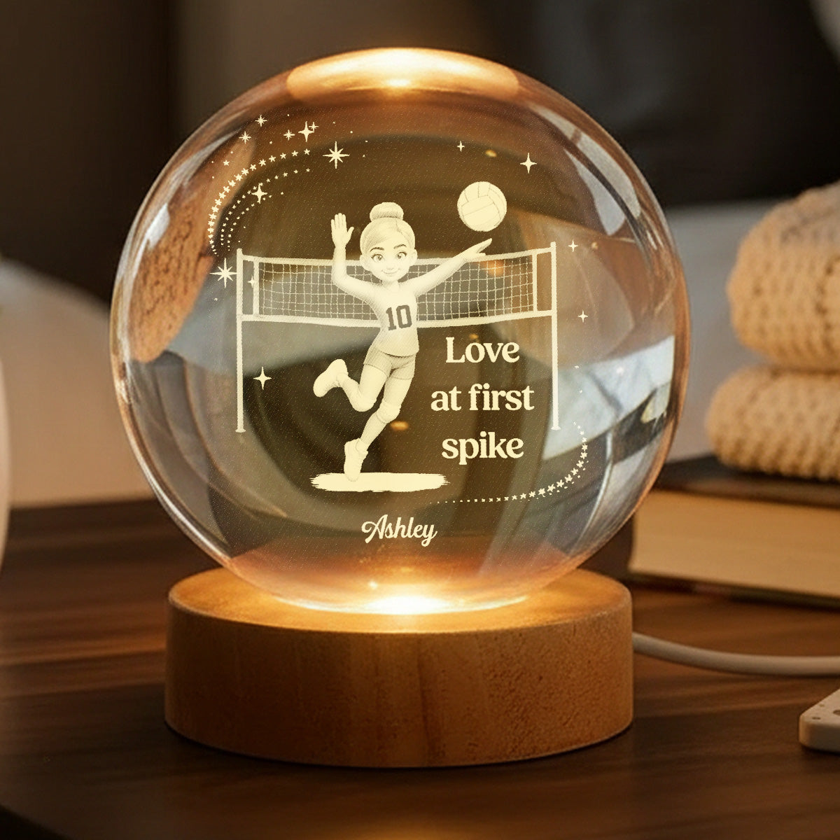 Love At First Spike Volleyball Player - Personalized Crystal Ball LED Night Light