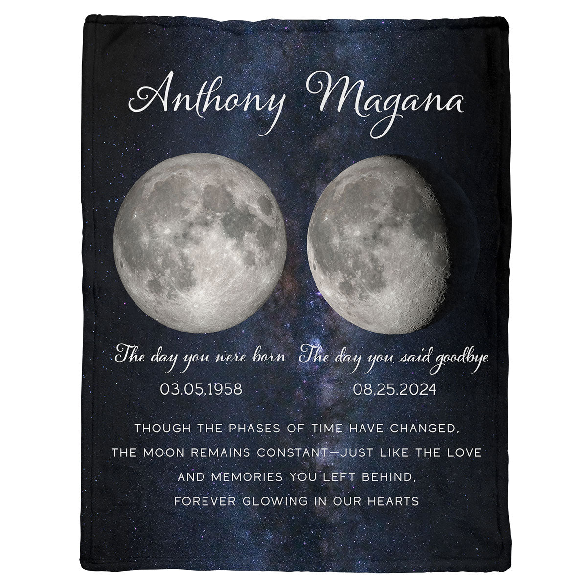 Lost Loved One Moon Phase memorial personalized fleece blanket