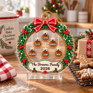 Cookie Family Wreath acrylic ornament on the tree