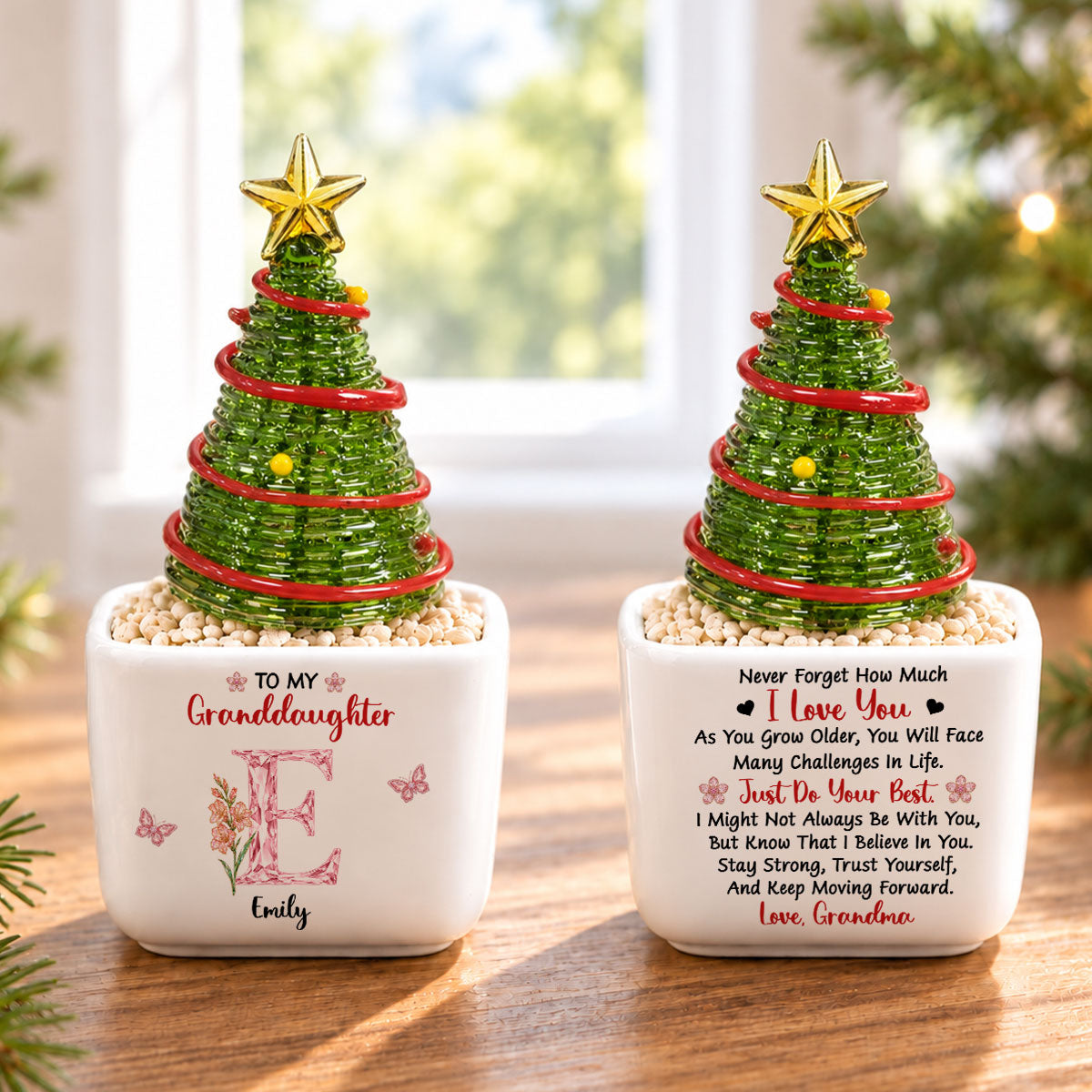 For My Granddaughter - Personalized Glass Christmas Tree - Christmas Gift For Granddaughter