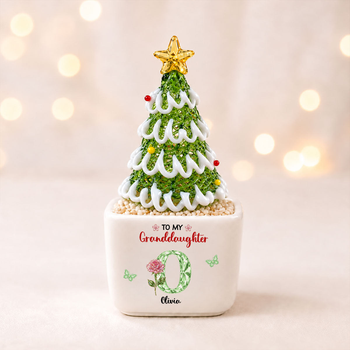 For My Granddaughter - Personalized Glass Christmas Tree - Christmas Gift For Granddaughter