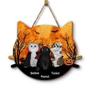 Halloween Cat Face Shaped Personalized Wooden Door Sign