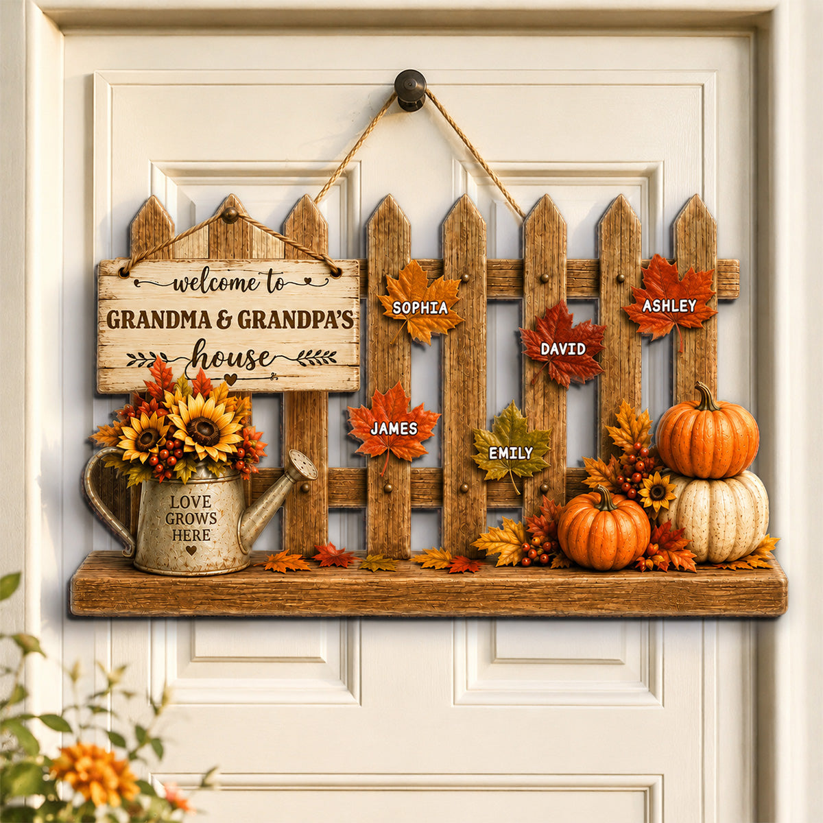 Welcome To Grandparents House Fall Season Fence Personalized Wood Sign