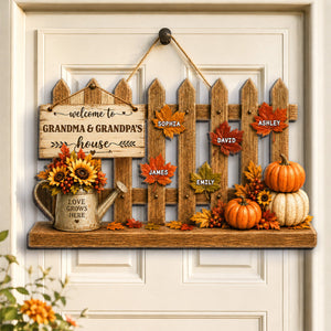 Welcome To Grandparents House Fall Season Fence Personalized Wood Sign
