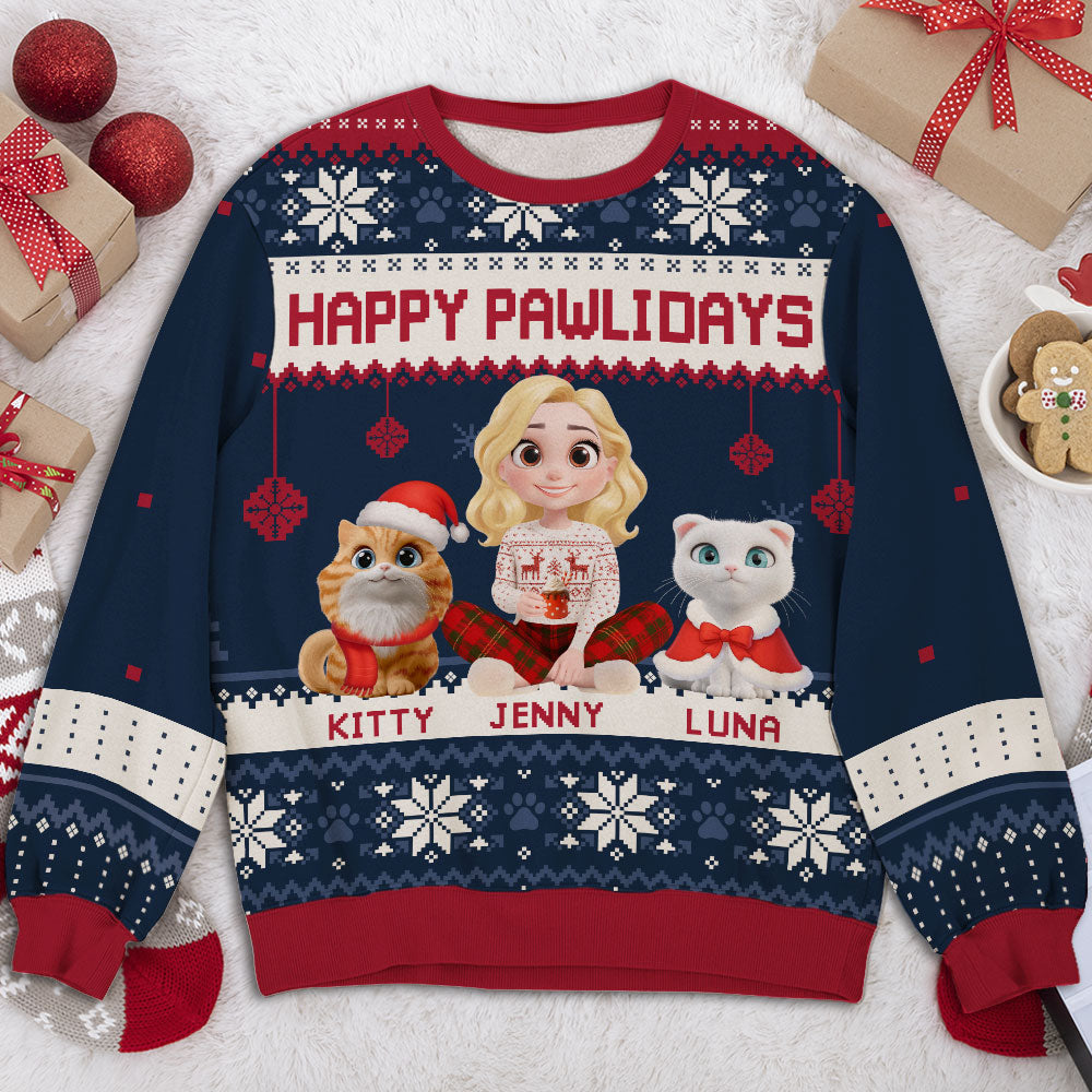 Pawlidays With Fur Cat Baby Cartoon - Personalized All-Over-Print Sweatshirt