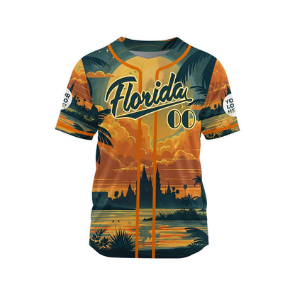 Teal Orange Florida Summer Beach In Sunset Custom Name Baseball Jerseys For Men & Women