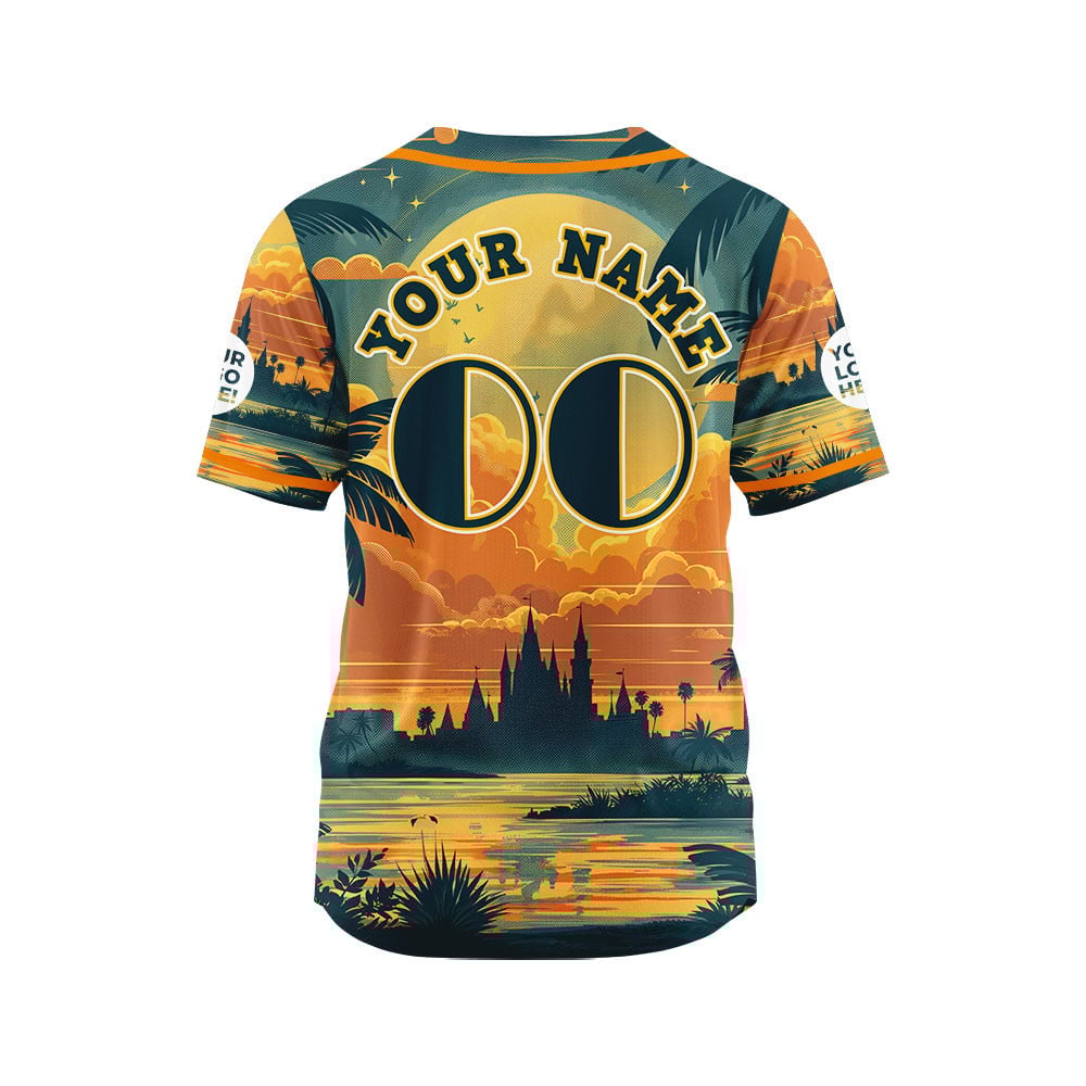 Teal Orange Florida Summer Beach In Sunset Custom Name Baseball Jerseys For Men & Women