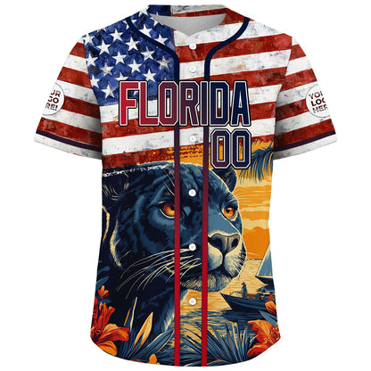 Red Navy Florida American Flag Prowling Panther Custom Name Baseball Jerseys For Men & Women