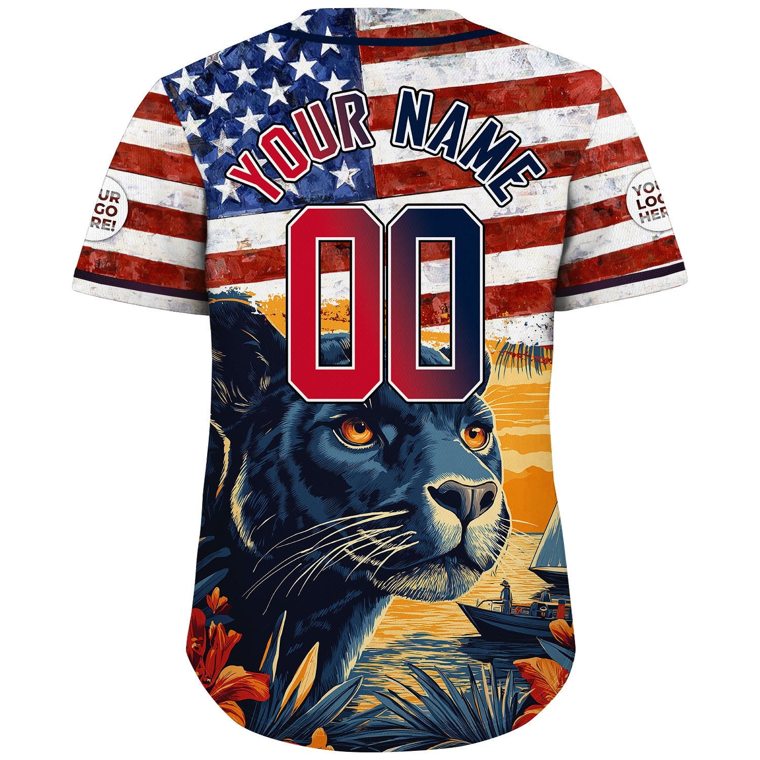 Red Navy Florida American Flag Prowling Panther Custom Name Baseball Jerseys For Men & Women