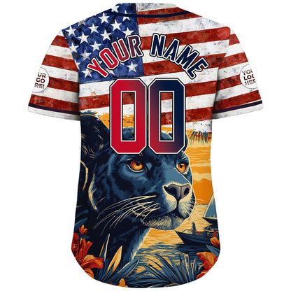 Red Navy Florida American Flag Prowling Panther Custom Name Baseball Jerseys For Men & Women