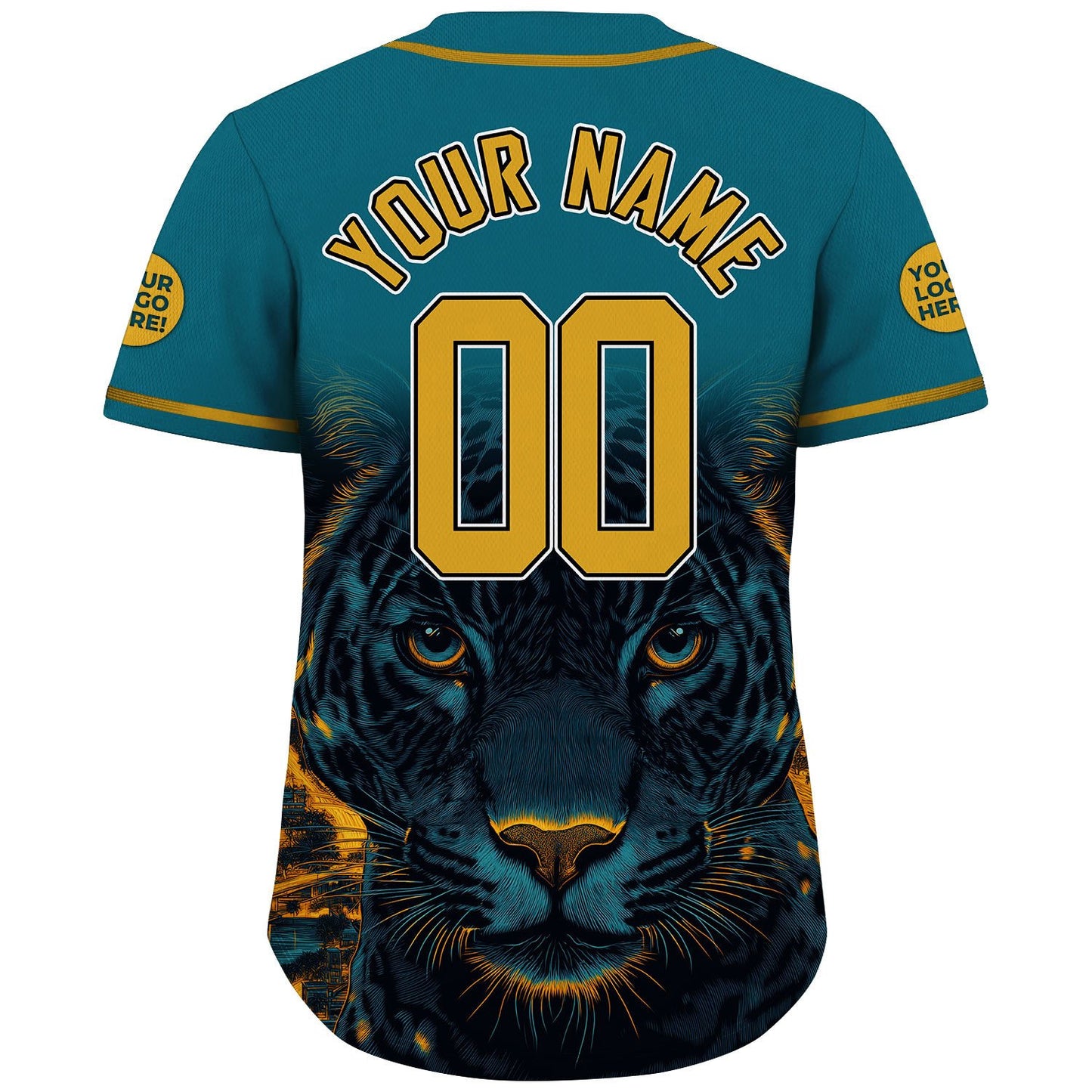 Yellow Teal Jacksonville Prowling Panther In Sunset Custom Name Baseball Jerseys For Men & Women