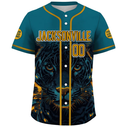 Yellow Teal Jacksonville Prowling Panther In Sunset Custom Name Baseball Jerseys For Men & Women