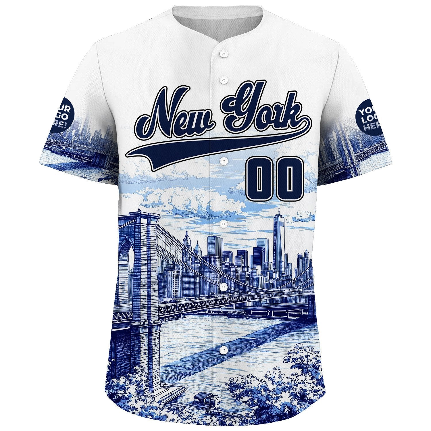 Navy White New York City Brooklyn Bridge Empire State Building Custom Name Baseball Jerseys For Men & Women