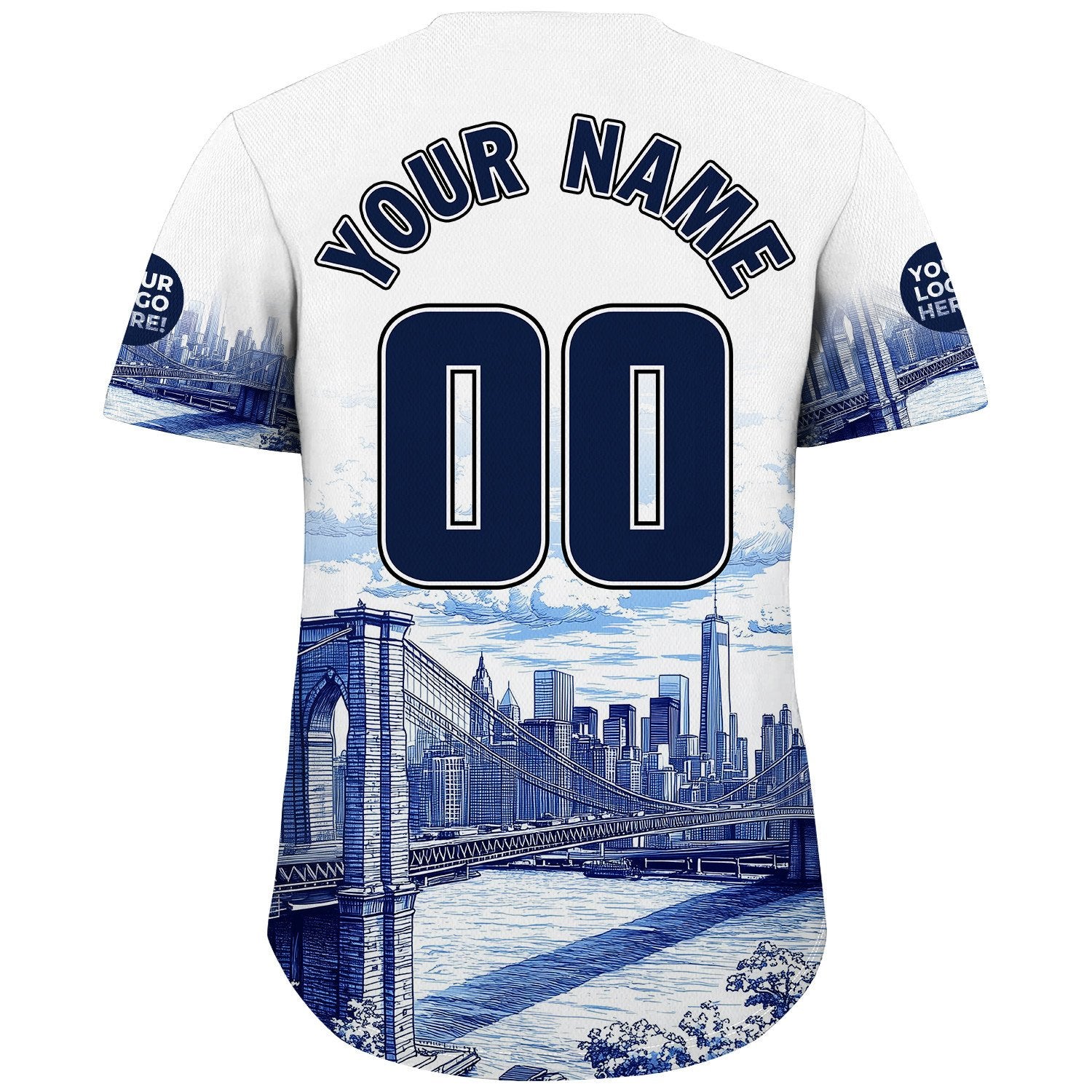 Navy White New York City Brooklyn Bridge Empire State Building Custom Name Baseball Jerseys For Men & Women