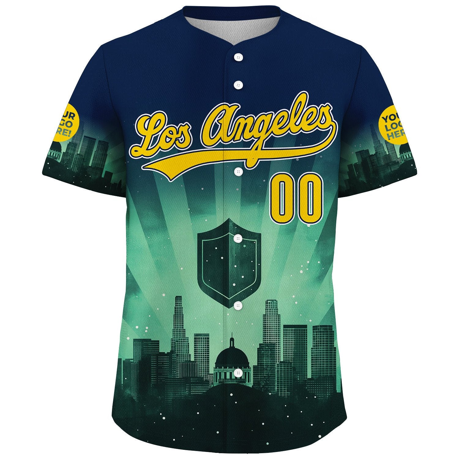 Yellow Navy California Los Angeles City Galaxy Shield Griffith Observatory Mysterious Night Custom Name Baseball Jerseys For Men & Women