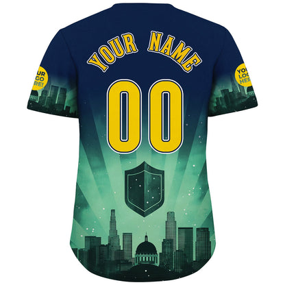 Yellow Navy California Los Angeles City Galaxy Shield Griffith Observatory Mysterious Night Custom Name Baseball Jerseys For Men & Women