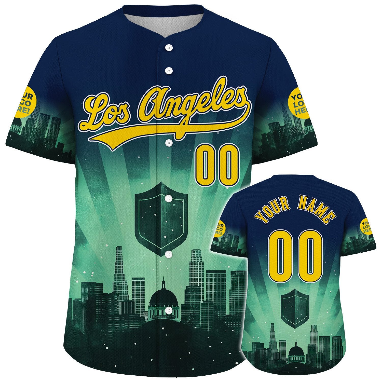 Yellow Navy California Los Angeles City Galaxy Shield Griffith Observatory Mysterious Night Custom Name Baseball Jerseys For Men & Women