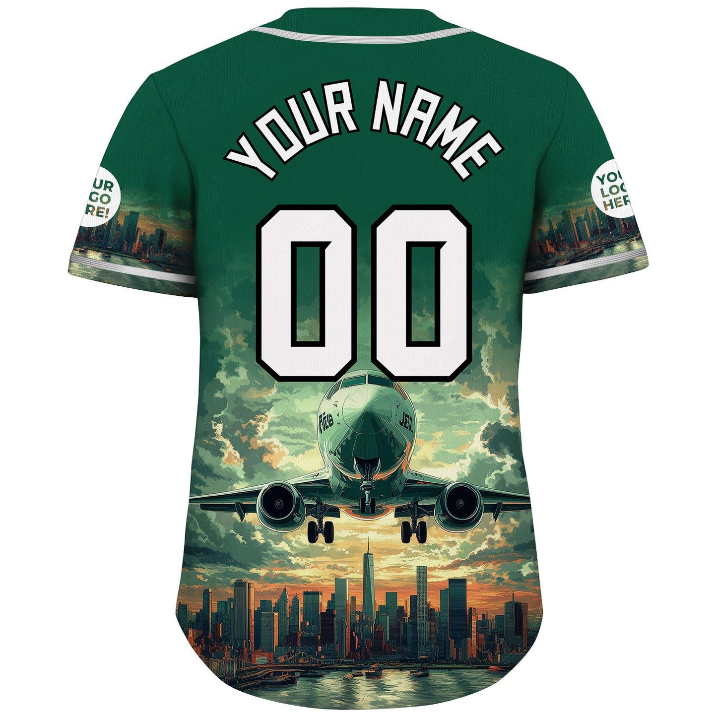 White Gotham Green New York City Airplane Leave City Skyline City Backdrop Custom Name Baseball Jerseys For Men & Women