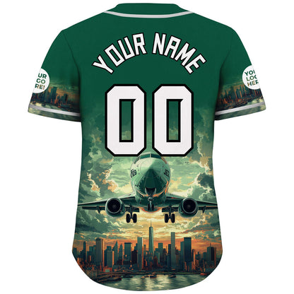 White Gotham Green New York City Airplane Leave City Skyline City Backdrop Custom Name Baseball Jerseys For Men & Women