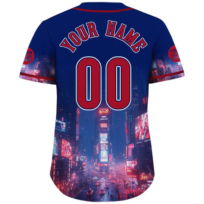 Red Navy New York City Time Square Countdown Custom Name Baseball Jerseys For Men & Women
