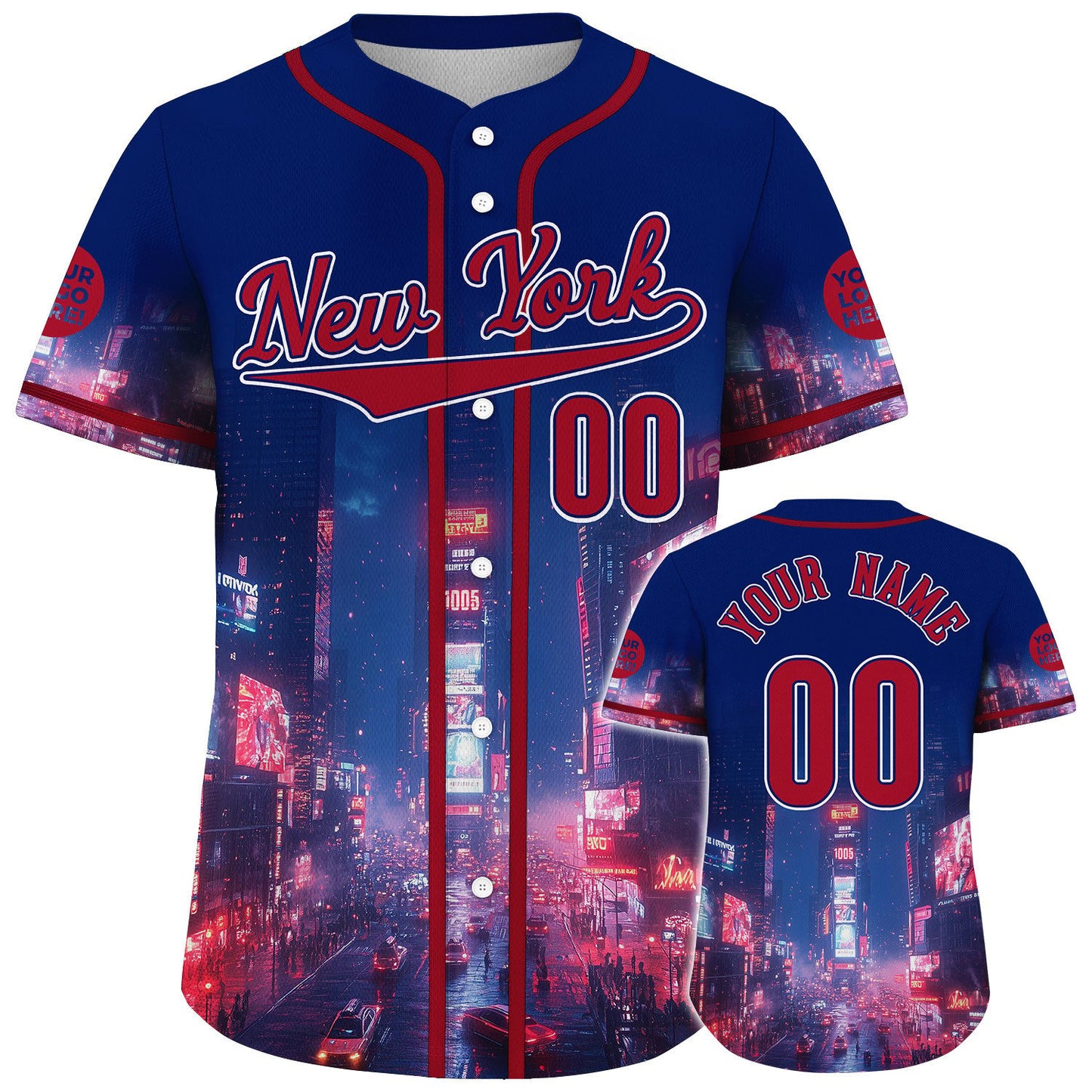 Red Navy New York City Time Square Countdown Custom Name Baseball Jerseys For Men & Women
