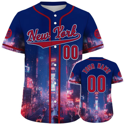 Red Navy New York City Time Square Countdown Custom Name Baseball Jerseys For Men & Women