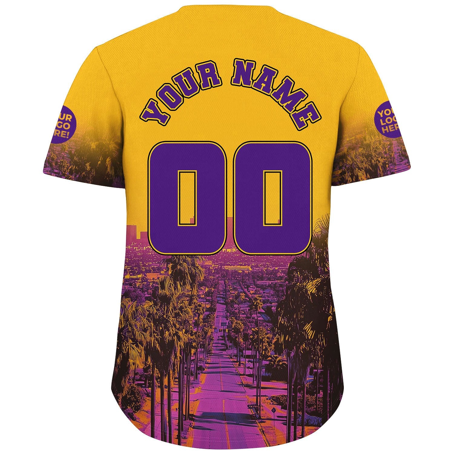 Purple Gold Los Angeles Way Downtown City Sunset Custom Name Baseball Jerseys For Men & Women