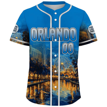 Silver Magic Blue Orlando Florida The Orlando Eye ICON Park Night Light Custom Name Baseball Jerseys For Men & Women