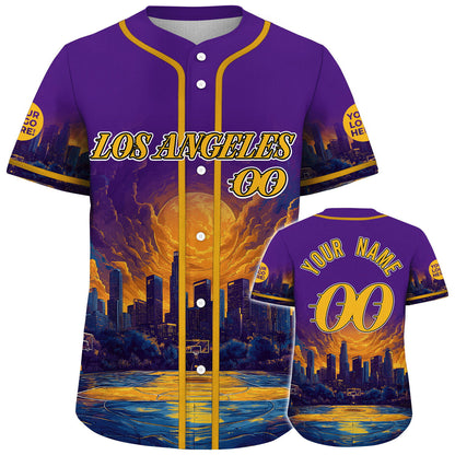 Gold Purple Los Angeles California Reflecting Stadium Custom Name Baseball Jerseys For Men & Women