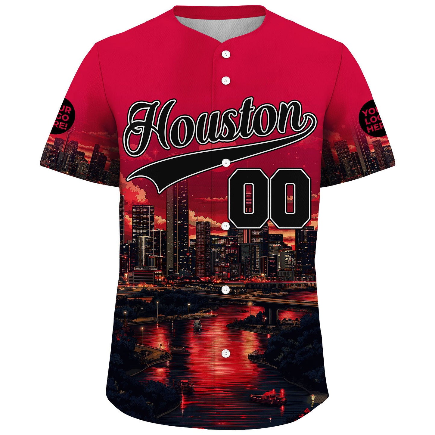 Black Red Houston Texas Lightning City River View Custom Name Baseball Jerseys For Men & Women
