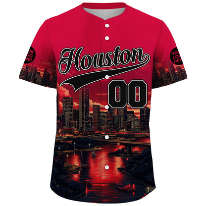Black Red Houston Texas Lightning City River View Custom Name Baseball Jerseys For Men & Women