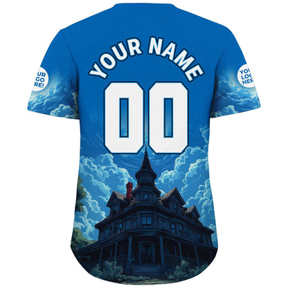 White Blue San Jose Winchester Mystery House Skyline Custom Name Baseball Jerseys For Men & Women