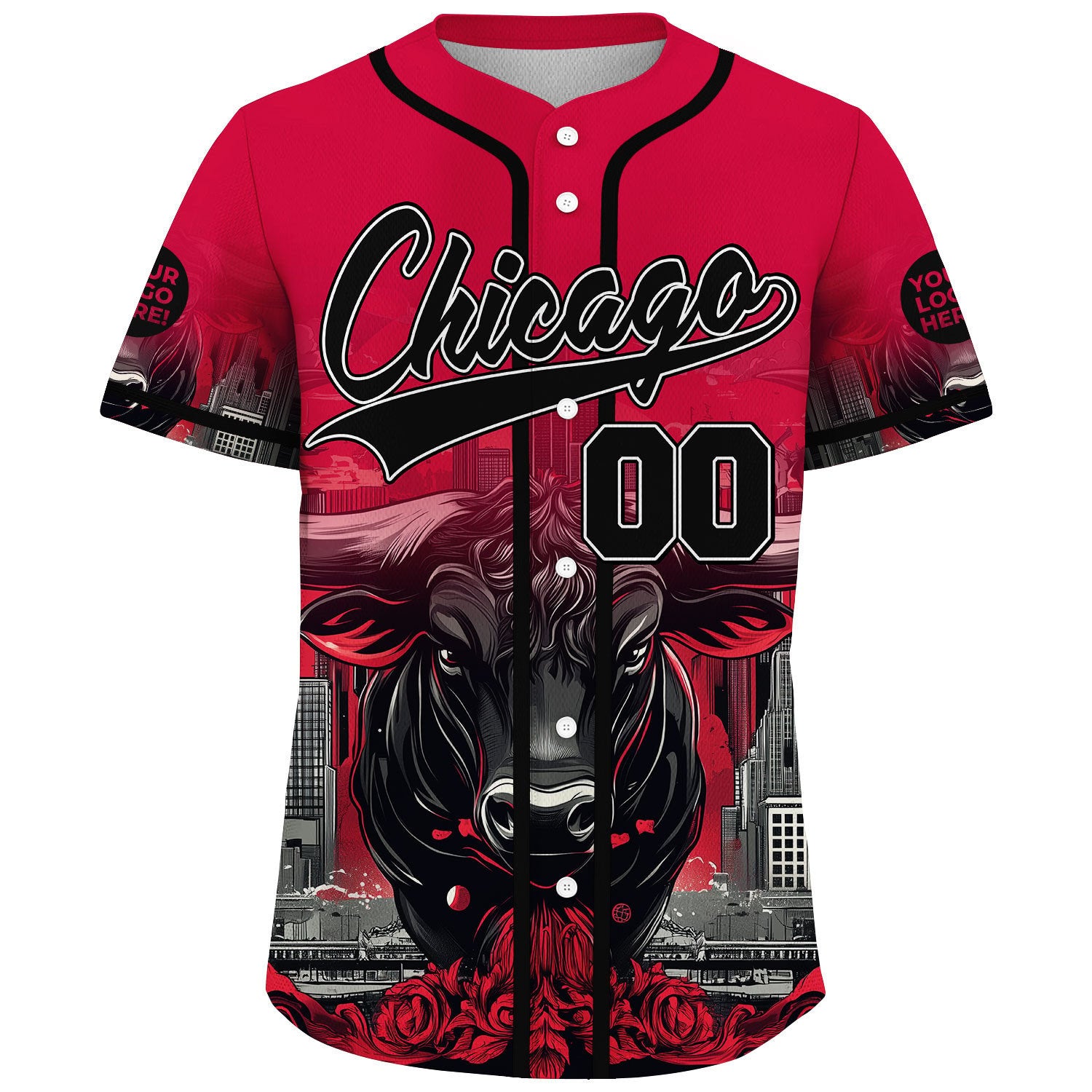 Black Red Chicago Illinois Brave Bull Rose City Custom Name Baseball Jerseys For Men & Women