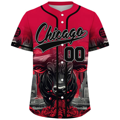 Black Red Chicago Illinois Brave Bull Rose City Custom Name Baseball Jerseys For Men & Women