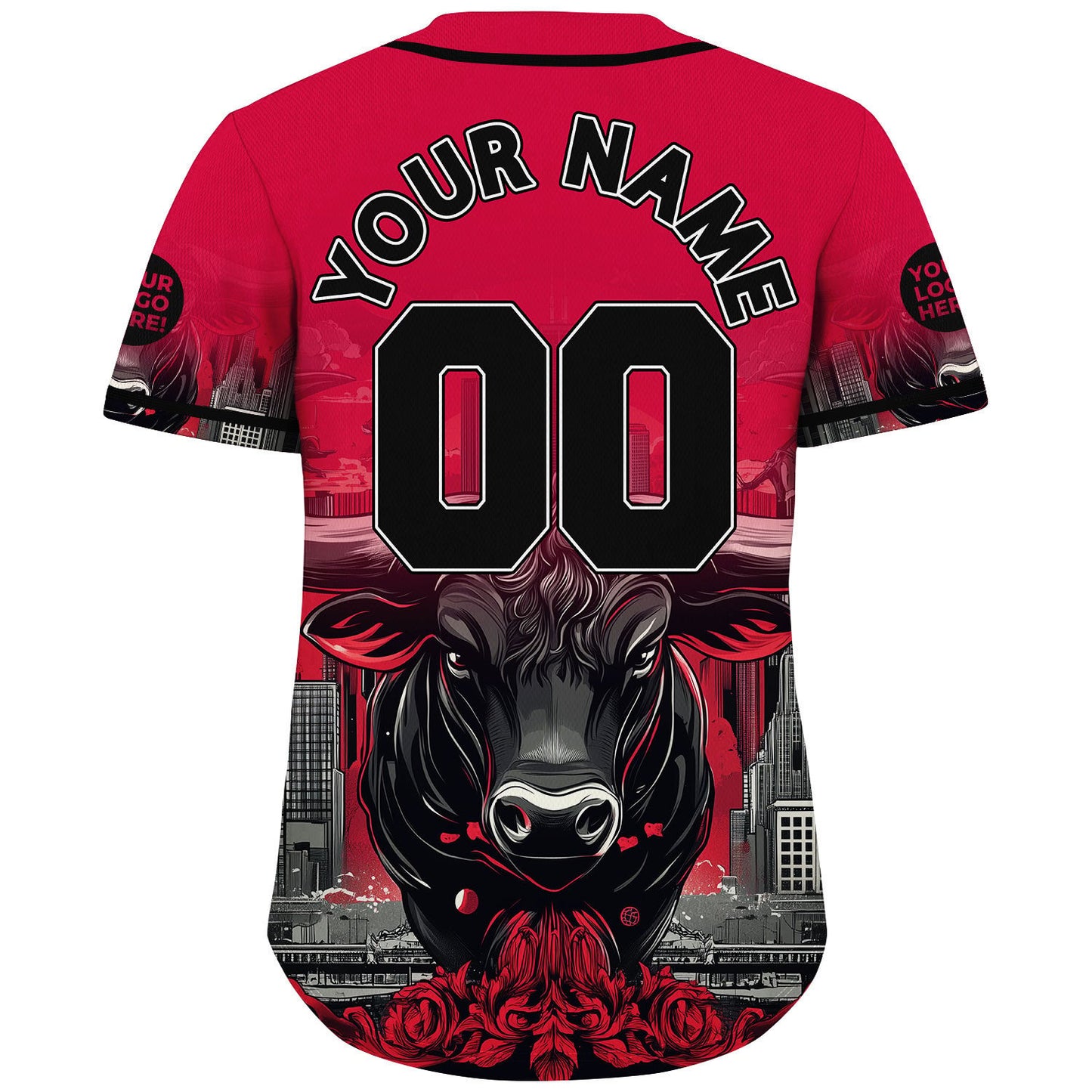 Black Red Chicago Illinois Brave Bull Rose City Custom Name Baseball Jerseys For Men & Women
