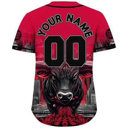 Black Red Chicago Illinois Brave Bull Rose City Custom Name Baseball Jerseys For Men & Women