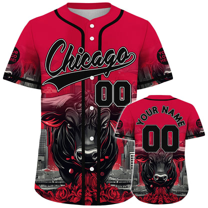 Black Red Chicago Illinois Brave Bull Rose City Custom Name Baseball Jerseys For Men & Women