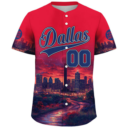 Bovine Blue Republic Red Dallas Texas Reunion Tower City Night Skyline Custom Name Baseball Jerseys For Men & Women