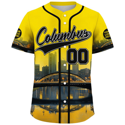 Black Gold Columbus Ohio Main Street Bridge River View Custom Name Baseball Jerseys For Men & Women
