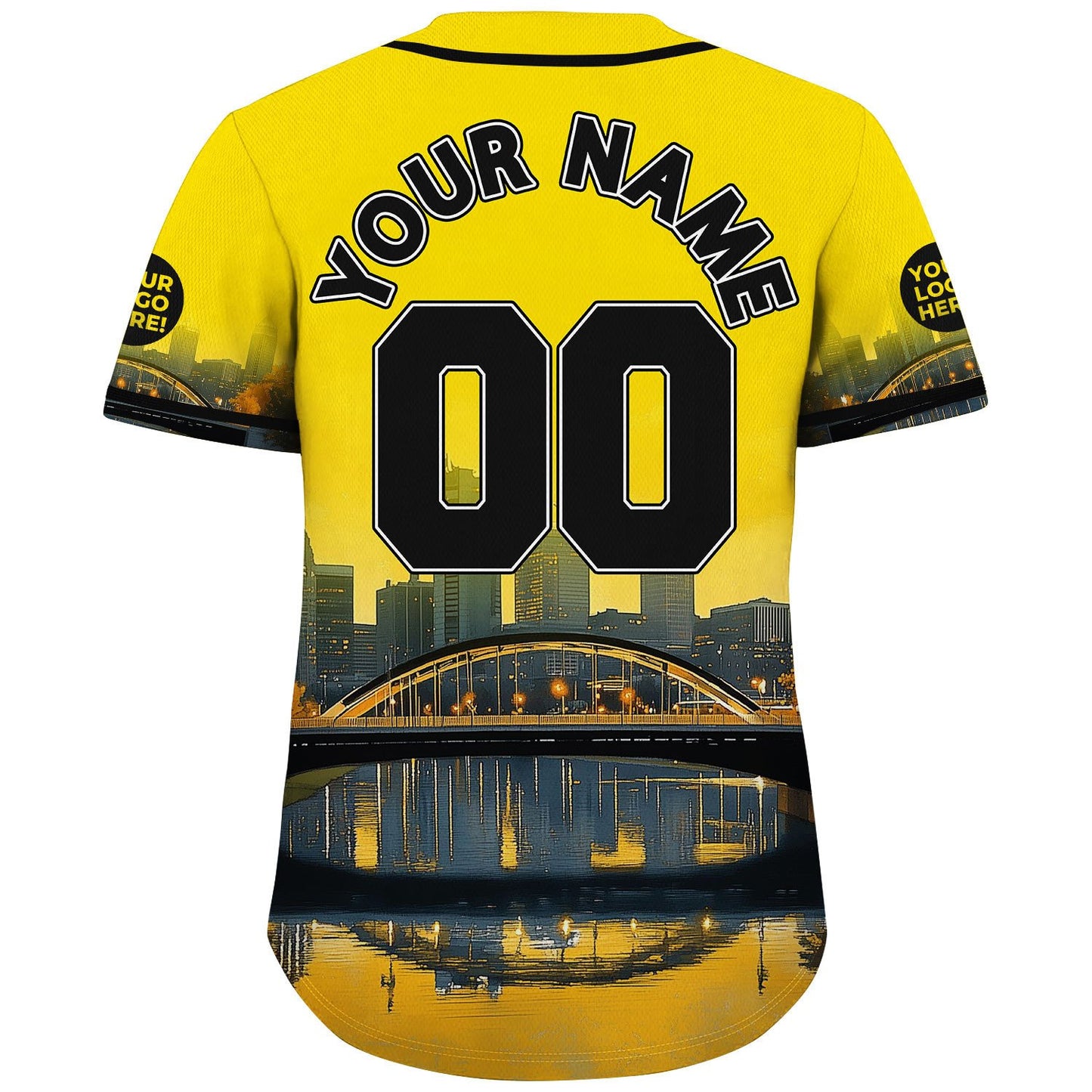 Black Gold Columbus Ohio Main Street Bridge River View Custom Name Baseball Jerseys For Men & Women