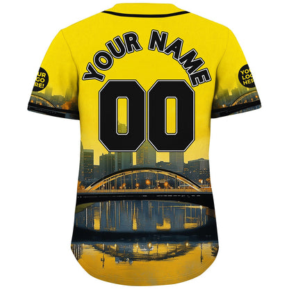 Black Gold Columbus Ohio Main Street Bridge River View Custom Name Baseball Jerseys For Men & Women