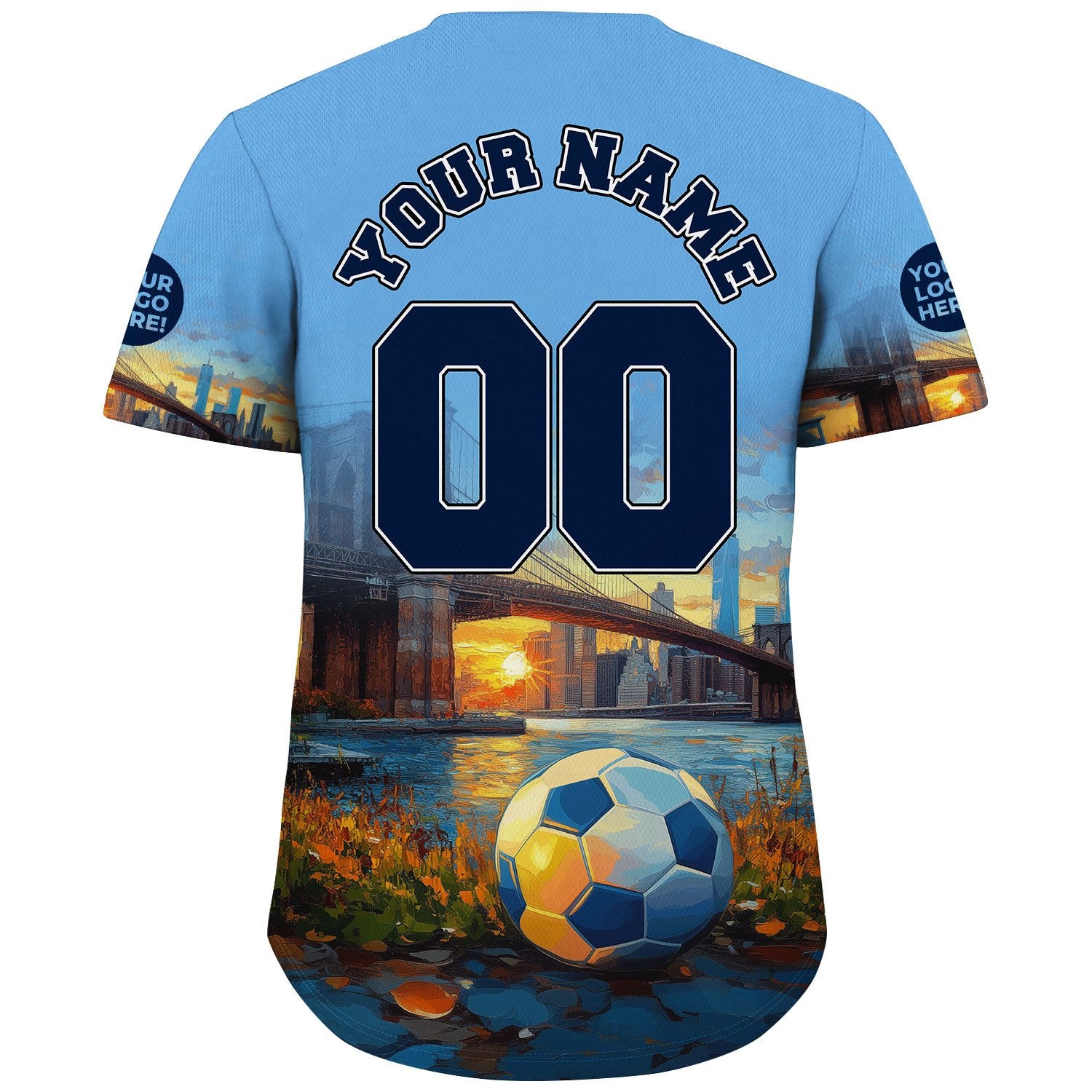 Obsidian Blue Sky Blue New York Brooklyn Bridge Sunset River View Custom Name Baseball Jerseys For Men & Women