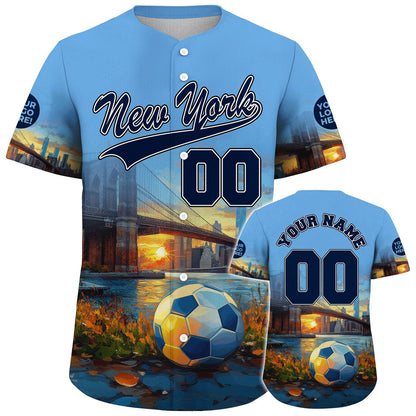 Obsidian Blue Sky Blue New York Brooklyn Bridge Sunset River View Custom Name Baseball Jerseys For Men & Women