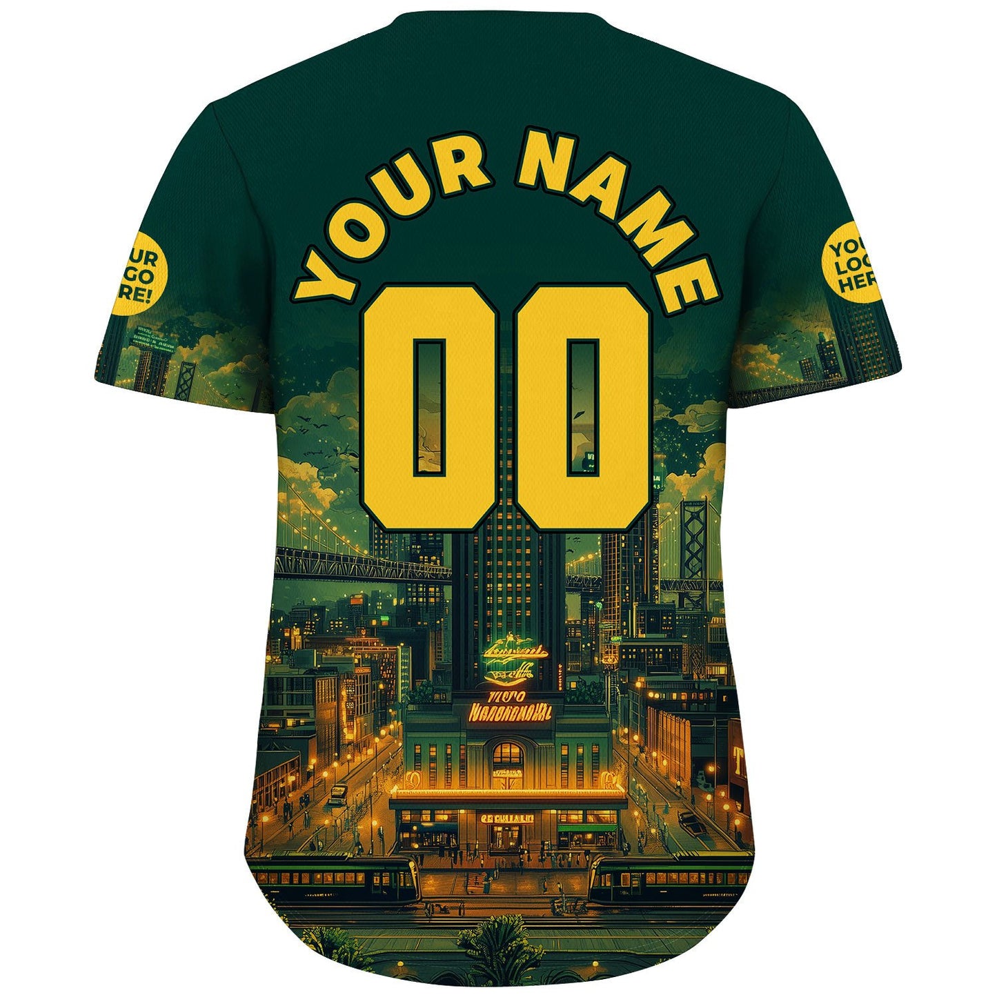 Golden Green Oakland California Tribune Building Bay Bridge Night Light Custom Name Baseball Jerseys For Men & Women