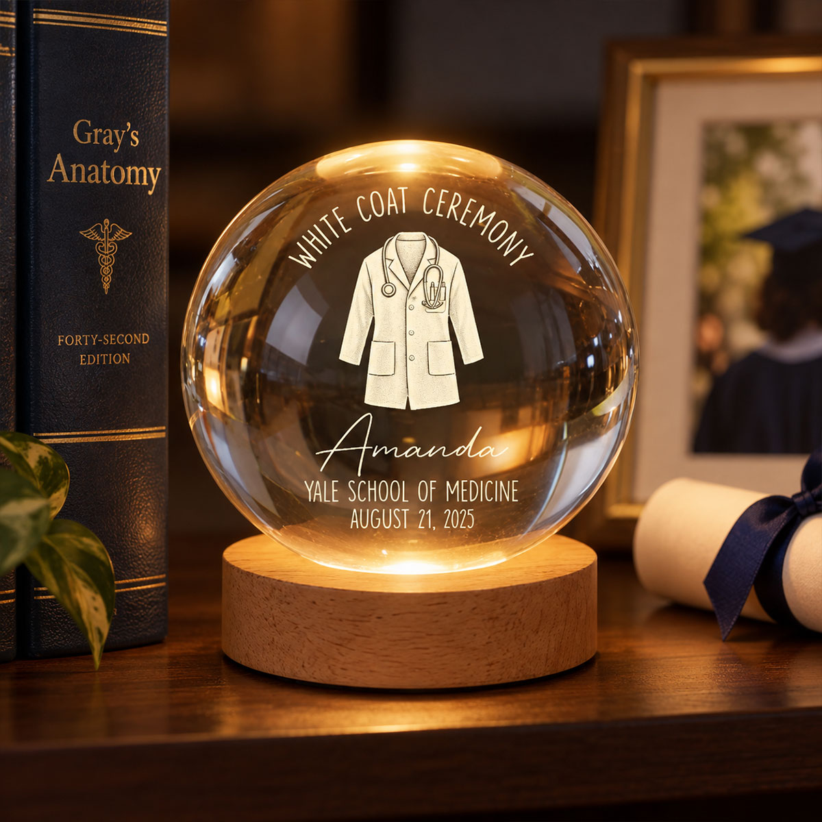White Coat Ceremony - Personalized Crystal Ball LED Night Light